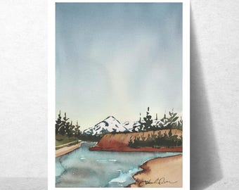 Blankenship Bridge on the Flathead River, Watercolor print, Montana