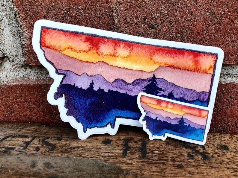 skyline small 2 Vinyl Montana watercolor decal 5 pack sunset tough all weather sticker tree line Big Sky State pacific northwest art