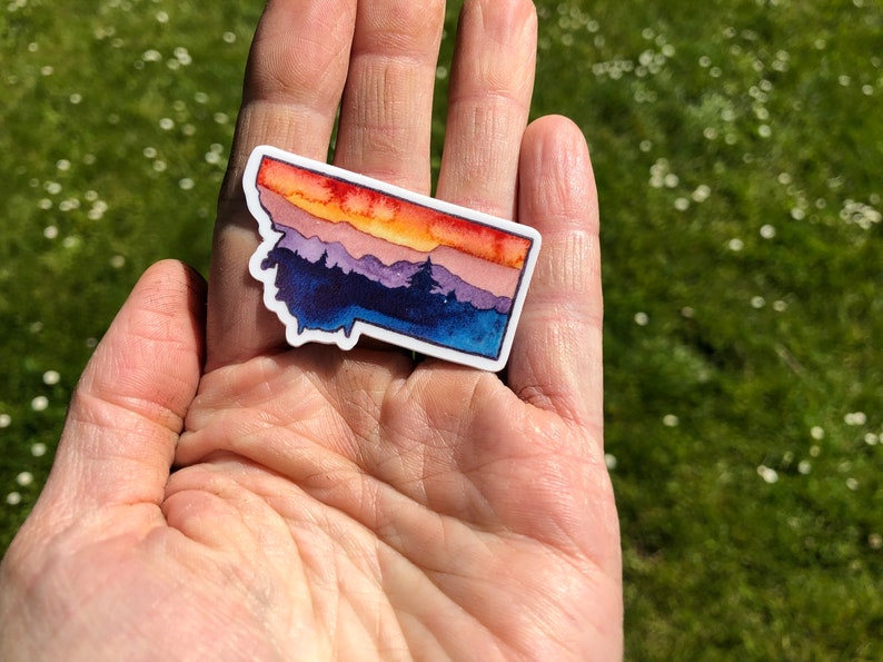 skyline small 2 Vinyl Montana watercolor decal 5 pack sunset tough all weather sticker tree line Big Sky State pacific northwest art