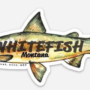 Whitefish Montana whitefish watercolor decal, 5" weather resistant