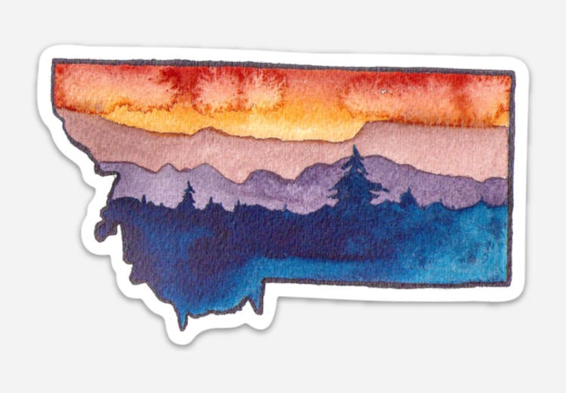 skyline small 2 Vinyl Montana watercolor decal 5 pack sunset tough all weather sticker tree line Big Sky State pacific northwest art