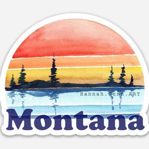 Adesivo in vinile acquerello tramonto Montana, Big Sky State Art