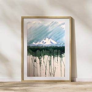 Mt. Baker Watercolor Print | Pacific Northwest Landscape Art | Snowy Mountain Wall Decor | Washington State Nature Illustration
