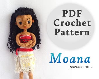 Moana Princess Inspired Crochet Doll Pattern (Amigurumi Doll Pattern / PDF Crochet Doll Pattern / English Pattern)