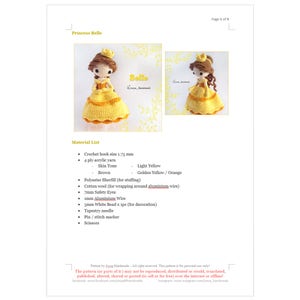 Princess Belle Inspired Crochet Doll Pattern Amigurumi Doll Pattern / PDF Crochet Doll Pattern / English Pattern image 4