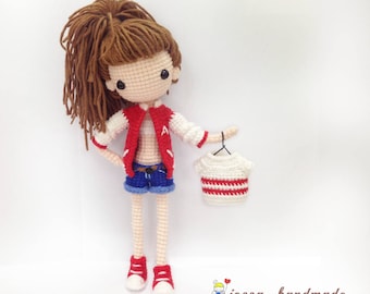 Yuna - Denim Short Pants & Jacket Crochet Doll Pattern (Amigurumi Doll Pattern / PDF Crochet Doll Pattern / English Pattern)