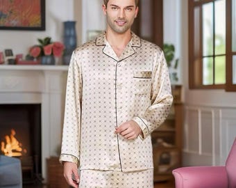 Lange pyjamaset van pure moerbeizijde voor heren