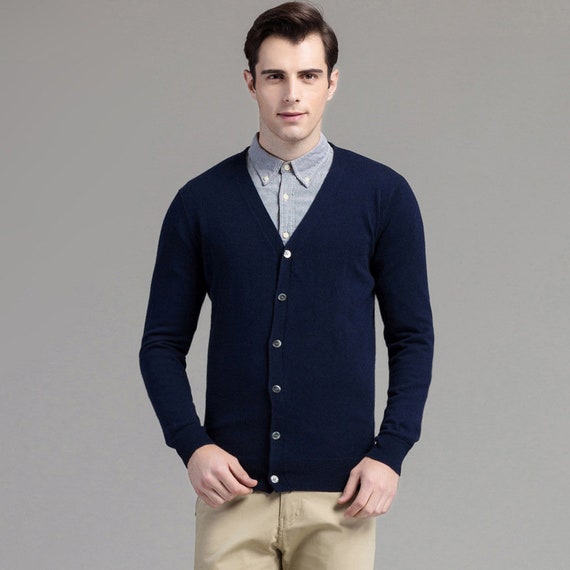Navy blue cashmere cardigan sales