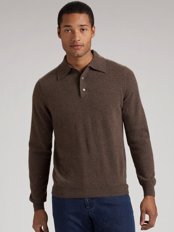 Buy Men s Pure Cashmere Polo Sweater Online in India Etsy