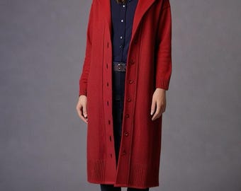 Hand-Knitted 100% Cashmere Hooded Sweater Coat: Long Winter Cardigan