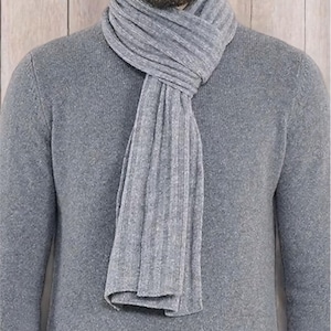 Ribbed Pure Cashmere Knitted Scarf - hand knitted, Unisex