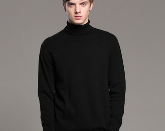 Men's 100% Cashmere turtleneck Sweater - Hand knitted