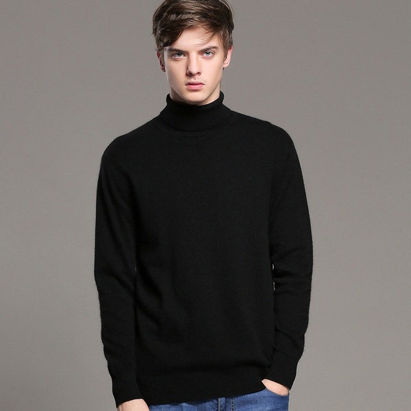 Men's 100% Cashmere turtleneck Sweater - Hand knitted