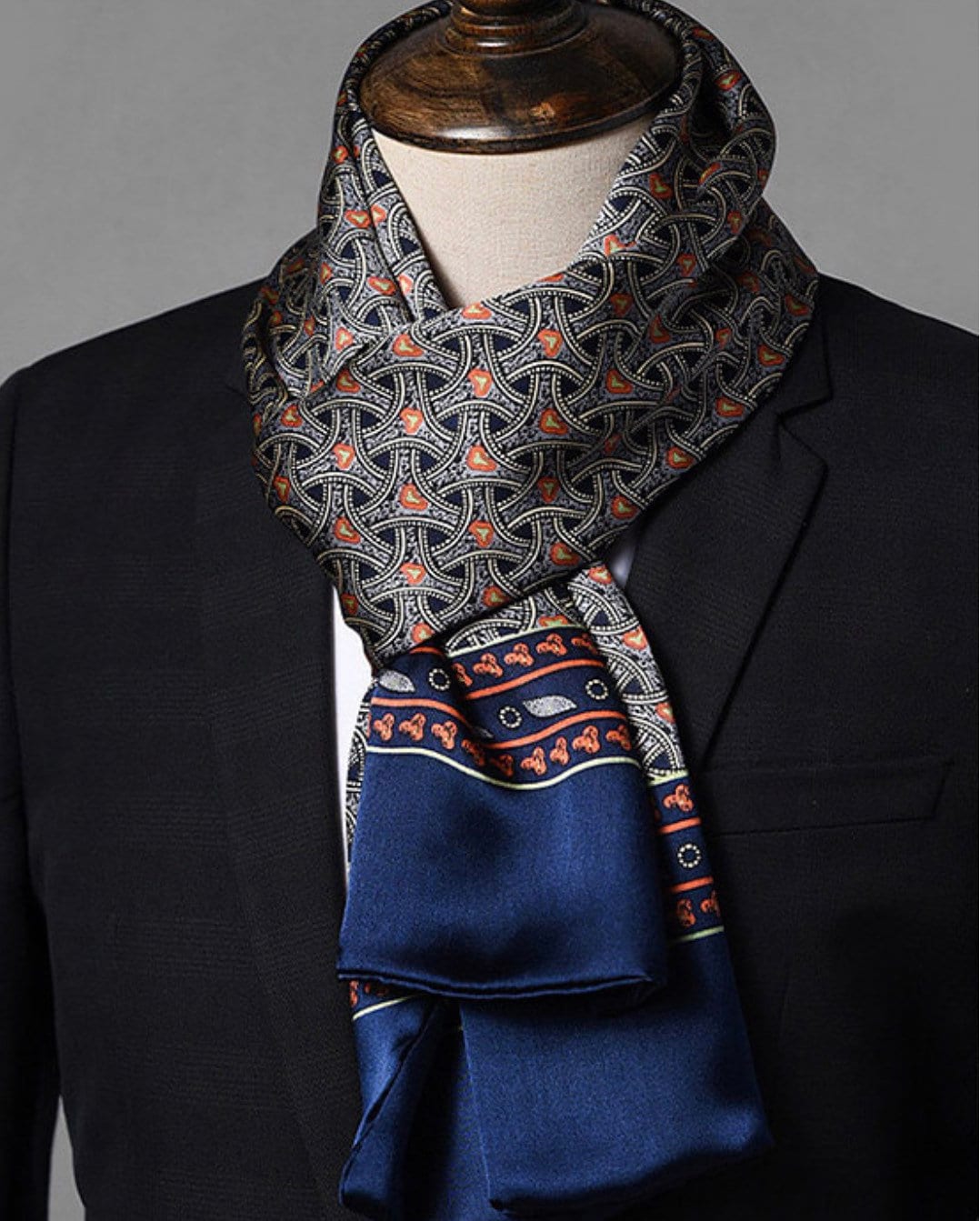HamzahSilkScarves Mens Silk Scarf, Wrap Scarf for Him, Elegant Foulard with Floral Pattern, Navy Blue Scarf Men, 71x26 inch Large Scarves, Unique Gift for Him