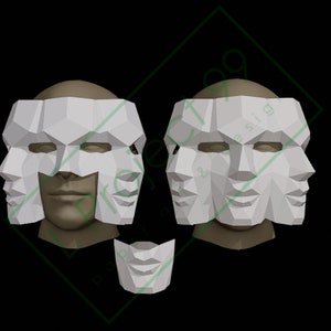 Three Faces Mask. Geometric Template, DIY, Papercraft, PDF, Decoration Minimalist Faceted Cosplay, Costume, Halloween, Horror, Theater.