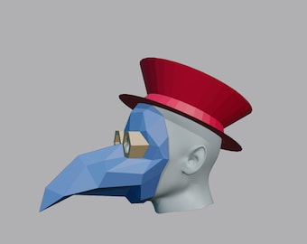 Plague Doctor Mask with hat. Geometric ,Template, DIY, Papercraft, PDF, , Minimalist, Faceted, Cosplay, Costume, Halloween, Horror, Theater