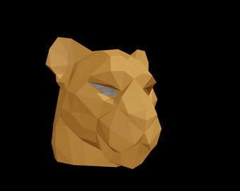 Modelo de máscara de leopardo. Jaguar, DIY, Papercraft, PDF, Padrão, Cosplay, Fantasia, Halloween, Teatro, 3D, Acessórios de cabeça, Brinquedos.