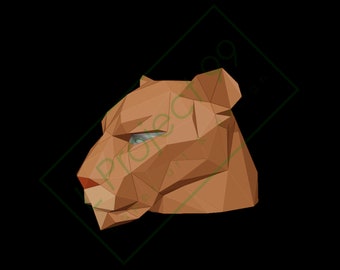 Modelo de máscara de leoa. Faça Você Mesmo, Papercraft, PDF, Padrão, Cosplay, Fantasia, Halloween, Teatro, Brinquedos, Acessórios, 3D