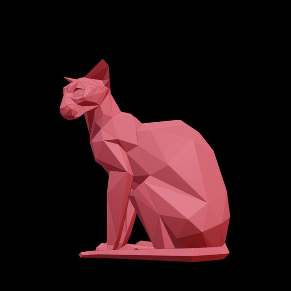 Sphynx Cat Sitting. Peterbald. 3D Sculpture Template DIY. Papercraft, PDF, Pattern, Cosplay