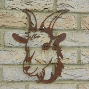 Rusty Goat Head Decor / Goat Garden Gift / Rusty Metal Goat Wall Decor an unusual Farmyard Gift image 2