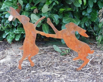Rusty Hare Sculpture / Boxing Hare Garden Art / Metal Hare gift / Boxing Hare Metal Garden Ornament