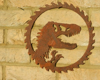 Dinosaur Wall Art / Jurassic Park Wall Art / Metal Dinosaur Garden Decor / Dino Gift / T-Rex Wall Art / Raptor Gift / Dino Garden Wall Art