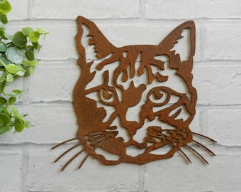 Cat Face Decor / Metal Cat Gift Garden Decor / Rusty Metal Cat Garden Decoration / Cat Wall Decor / Cat Head Sculpture