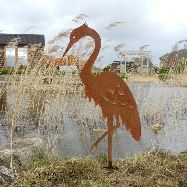 Heron Decor / Rusty Metal Sculpture / Metal Garden Sculpture / Rusty Heron Ornament / Metal Heron Sculpture / Pond Decoration