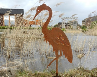 Heron Decor / Rusty Metal Sculpture / Metal Garden Sculpture / Rusty Heron Ornament / Metal Heron Sculpture / Pond Decoration