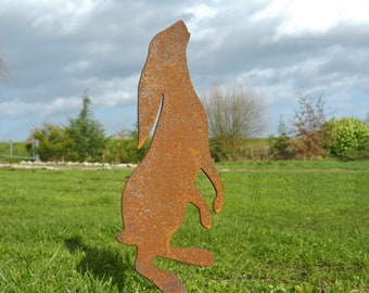 Moon Gazing Hare Garden Decor / Rusty Hare Metal Garden Art / Metal Hare Garden Gift 52cm height