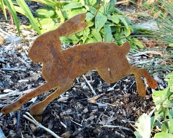 Rusty Metal Hare Sculpture / Hare Garden Decor / Rustic Garden Decor / Rusty Baby Hare Garden Gift