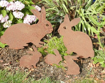 Rusty Metal Rabbits / Garden Ornament / Rabbit Art / Rabbit Gift / Metal Bunny Decor / Bunny Gift / Rabbit Garden Gift / Rusty Metal Hare