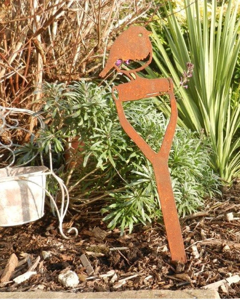 Rustic Robin on Fork Handle / Rusty Robin Garden Art / Rusty Etsy UK
