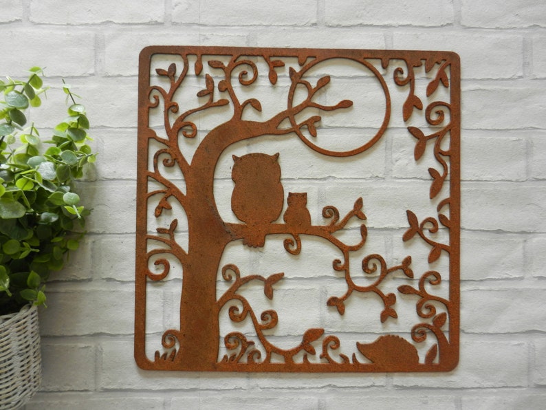 Owl in Tree Garden Wall Decor / Rusty Metal Owl Wall Art / Owl Etsy UK
