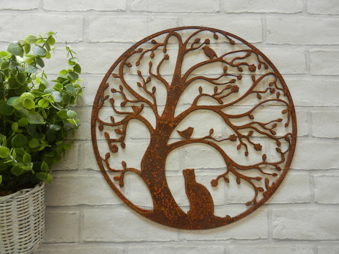 Cat and Bird in Tree Wall Hanging Art / Rusty Metal Tree of Life Wall ...