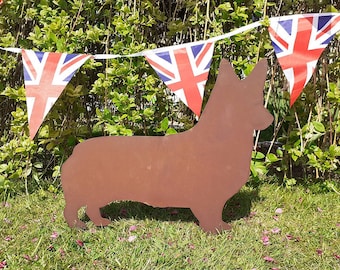 Decoración de jardín Royal Corgi / Corgi de metal oxidado / Decoración del Jubileo de Platino / Perro Corgi / Corgi de la reina / Arte canino