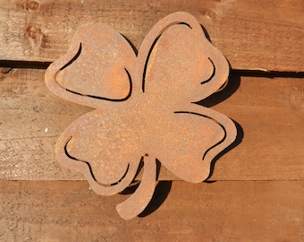 Trébol de cuatro hojas de metal oxidado, regalo del Día de San Patricio, regalo de trébol, amuleto de la suerte de metal, un regalo irlandés inusual o un regalo de jardín