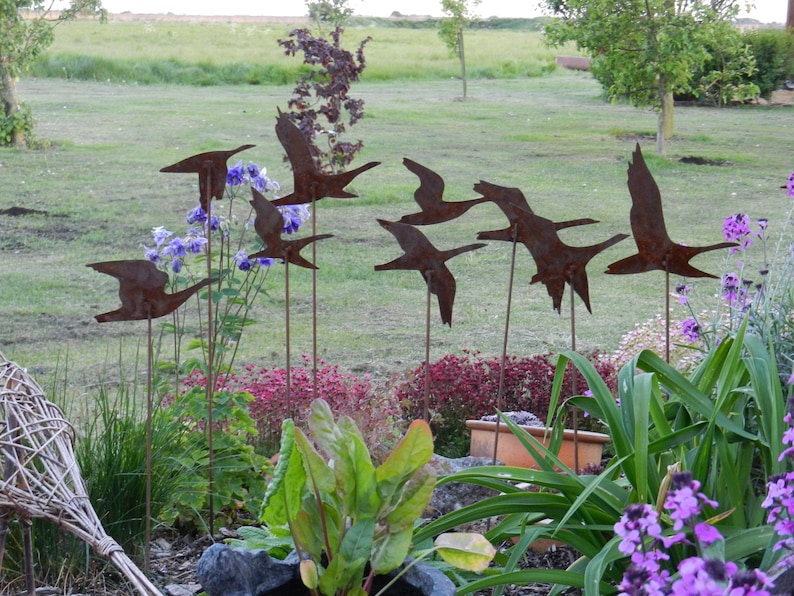 Flying Geese Garden Art Rusty Metal Geese Sculpture Swans Etsy - image 0