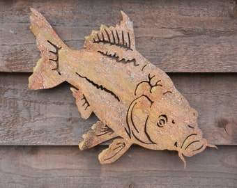 Carp Wall Decor / Rustic Metal Fish Wall Art / Rusty Metal Fishing Garden Decor / Metal Carp Garden Wall Decor