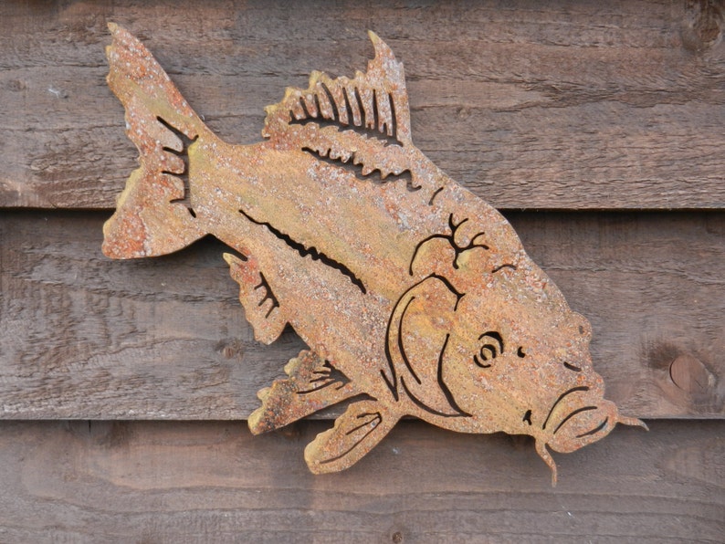 Carp Wall Decor Rustic Metal Fish Art Rusty Fishing Garden