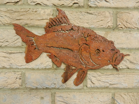 Carp Wall Decor / Rustic Metal Fish Wall Art / Rusty Metal Fishing Garden  Decor / Metal Carp Garden Wall Decor