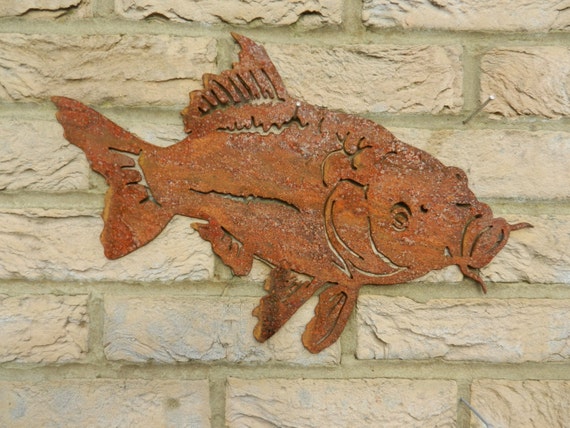 Carp Wall Decor / Rustic Metal Fish Wall Art / Rusty Metal Fishing Garden  Decor / Metal Carp Garden Wall Decor