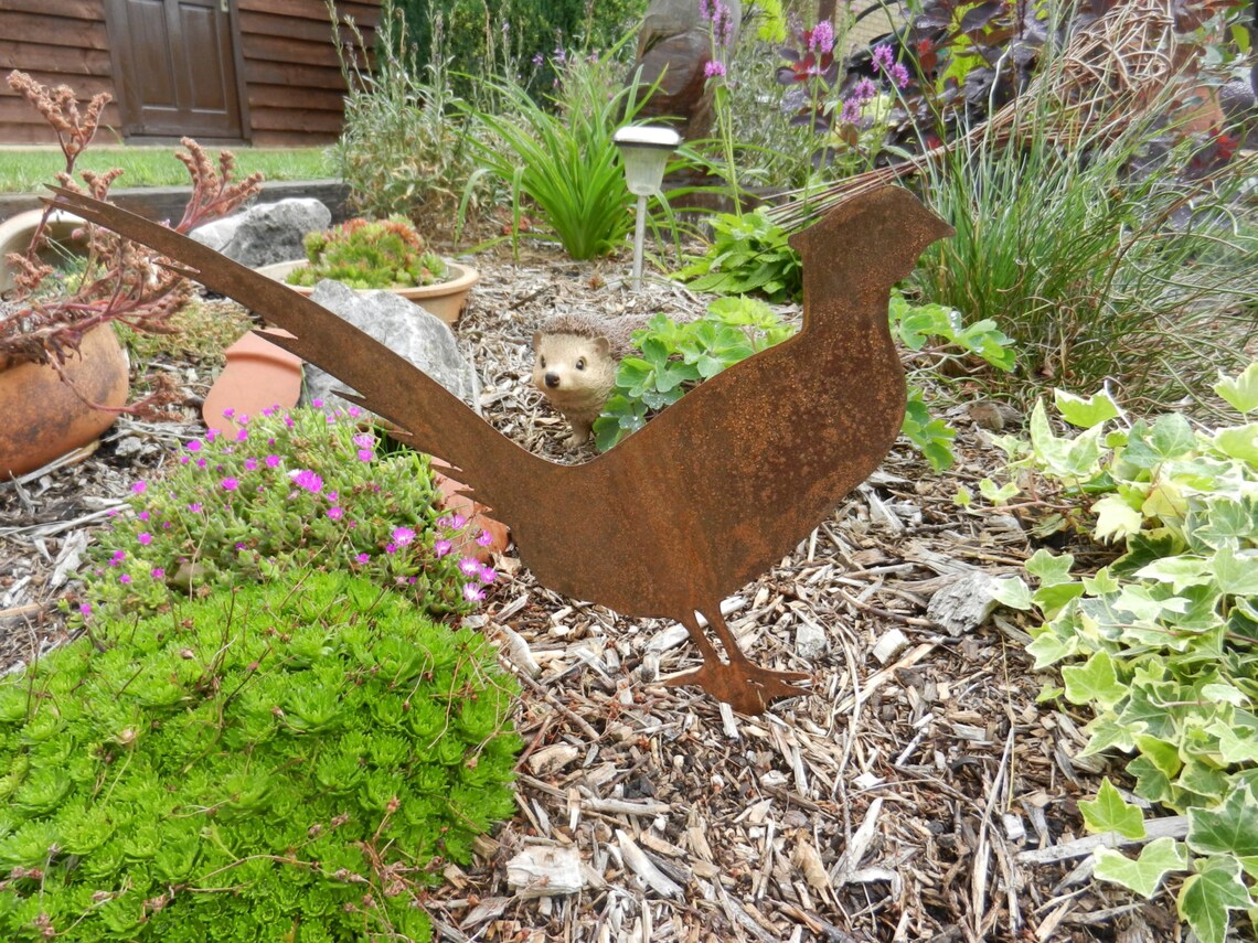 Rusty Metal Pheasant Garden Decor / Rustic Pheasant Garden Etsy