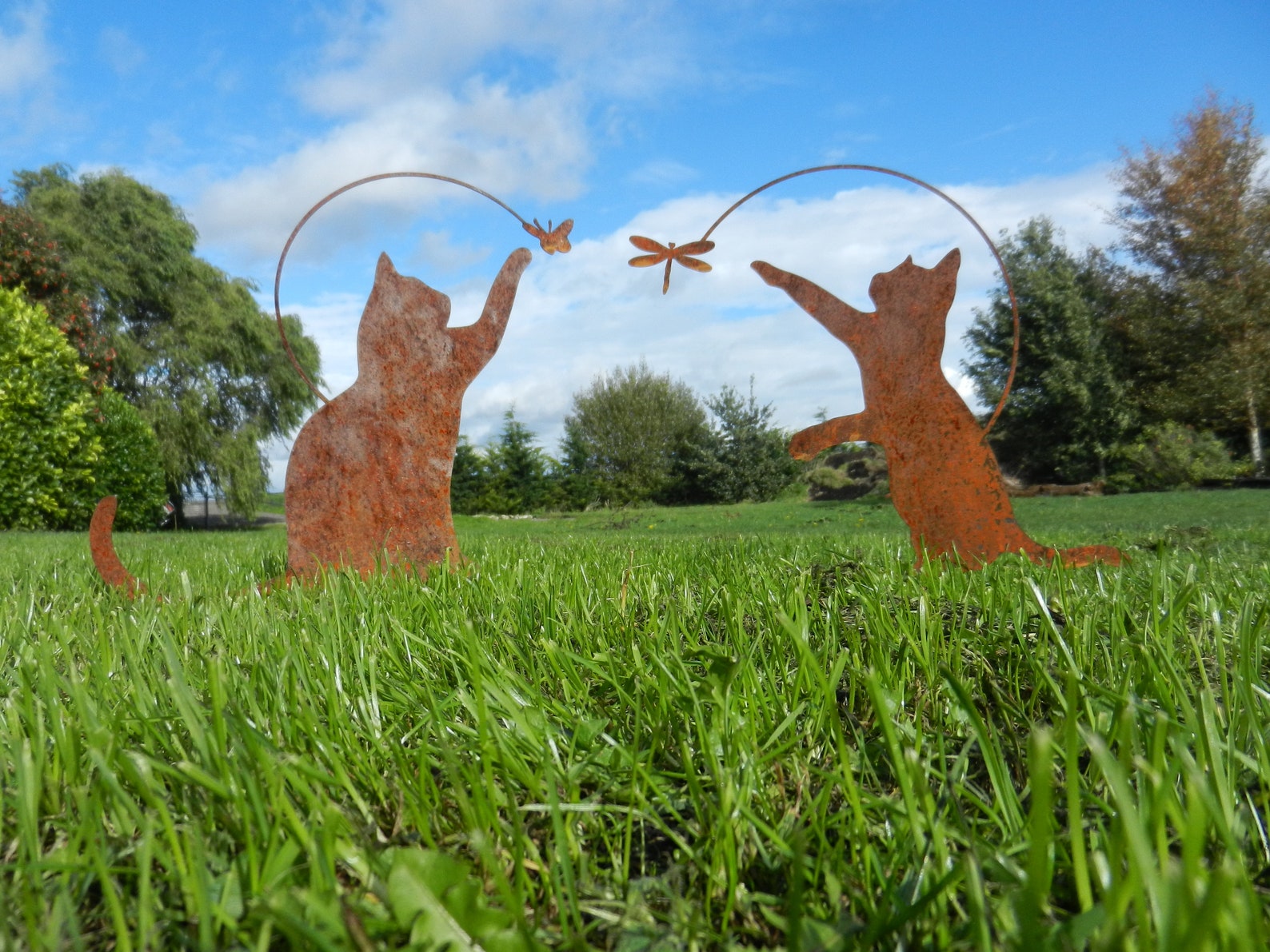 Rusty Metal Cat With Dragonfly Garden Decor / Cat Garden Gift Etsy UK