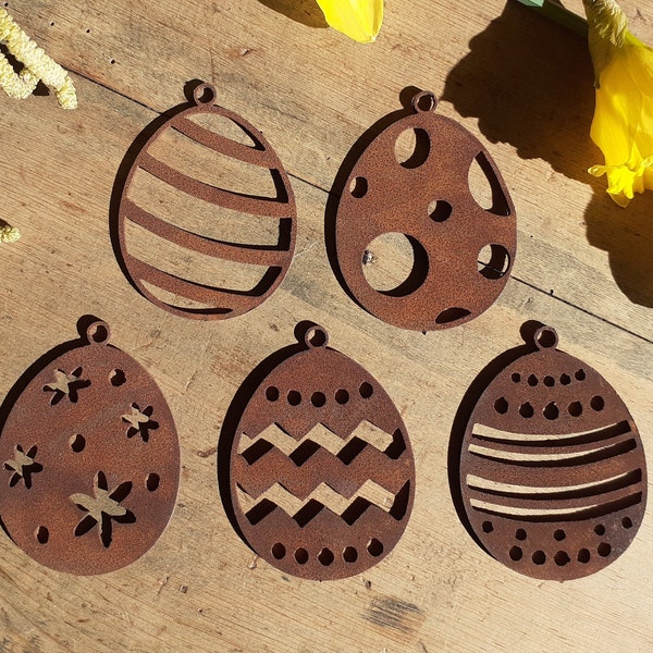 Rusty Metal Easter Egg Hanging Decorations (Set of 5 / Easter Egg Decoration / Easter Egg Hunt / Easter Egg Garden Art