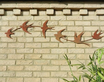 Swallow Wall Art / Rusty Metal Swallows Sculpture / Flock of Birds Wall Decor / Rusty Metal Bird Garden Decor / garden gift / Swift Wall Art