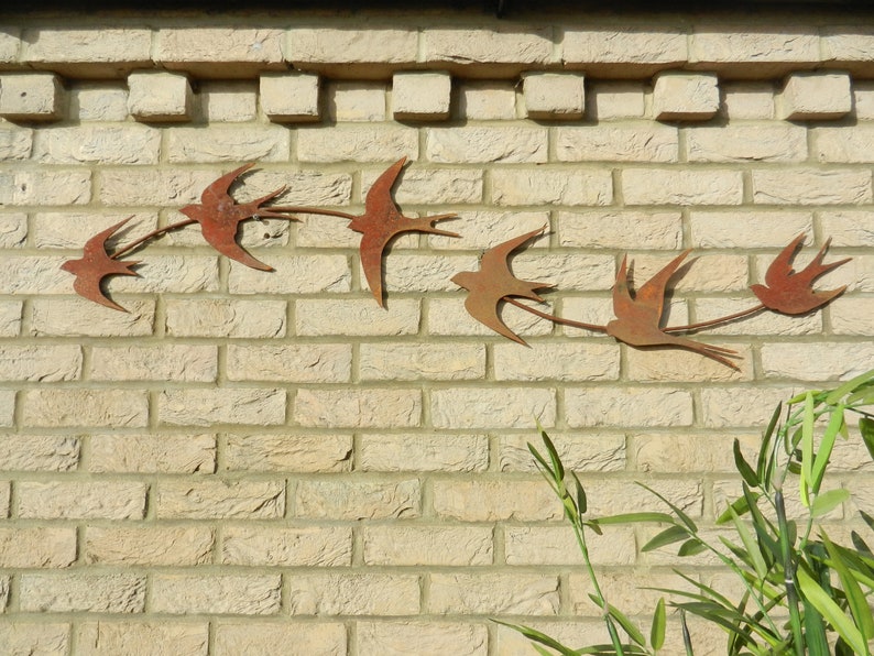 Swallow Wall Art / Rusty Metal Swallows Sculpture / Flock of Birds Wall Decor / Rusty Metal Bird Garden Decor / garden gift / Swift Wall Art image 1