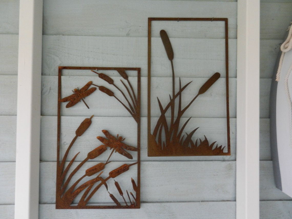 Bull Rush & Reeds Metal Wall Art / Dragonfly Wall Art / Pond Etsy