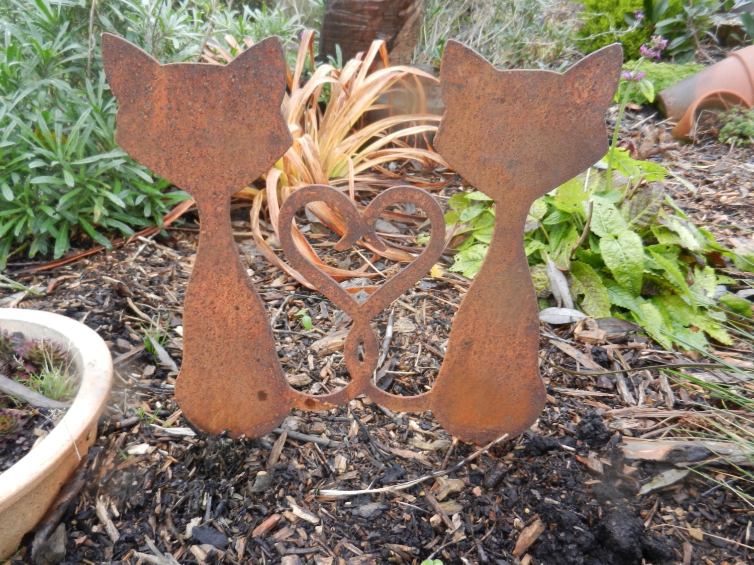 Garden Cat Metal Garden Sculpture / Rusty Cat Gift / Love Cats Etsy