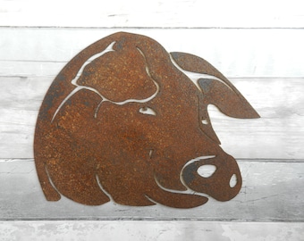 Rustic Pig Decor / Rusty Metal Piggy Garden Gift / Farmyard Pig Garden Wall Decor / Piggy Head Farm Decoration